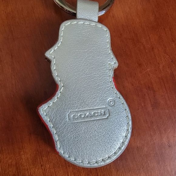 Coach Snowman Silver Red Leather Signature Jacquard Keychain Bag Charm Y2K - Picture 5 of 9
